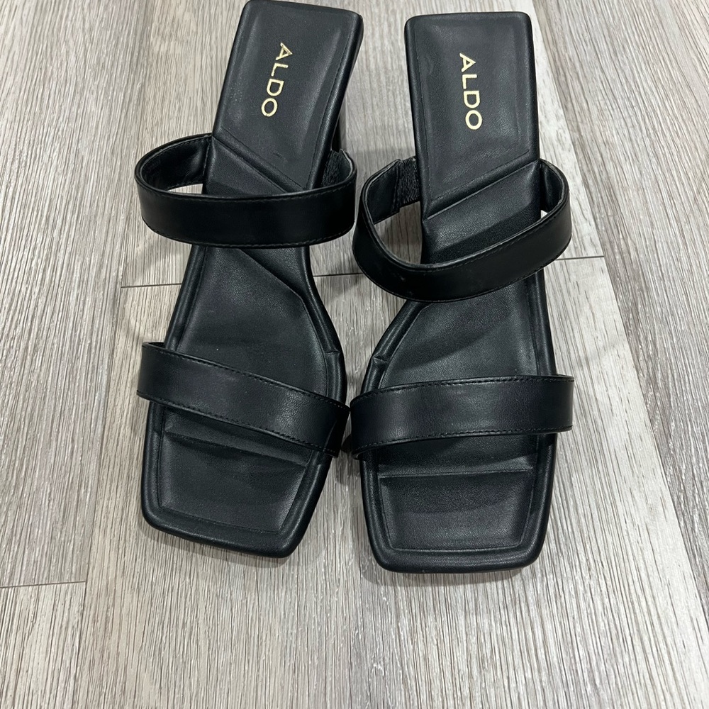 ALDO Black Double-Strap Square-Toe Mules